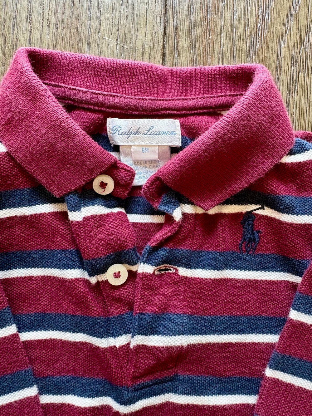 Ralph Lauren Burgundy Striped Long-Sleeve Baby Rugby Coverall - Picture 2 of 3